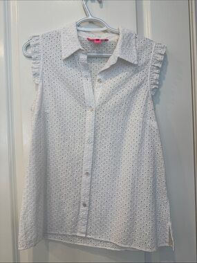 Lilly Pulitzer White Eyelet Sleeveless Button-Down Top